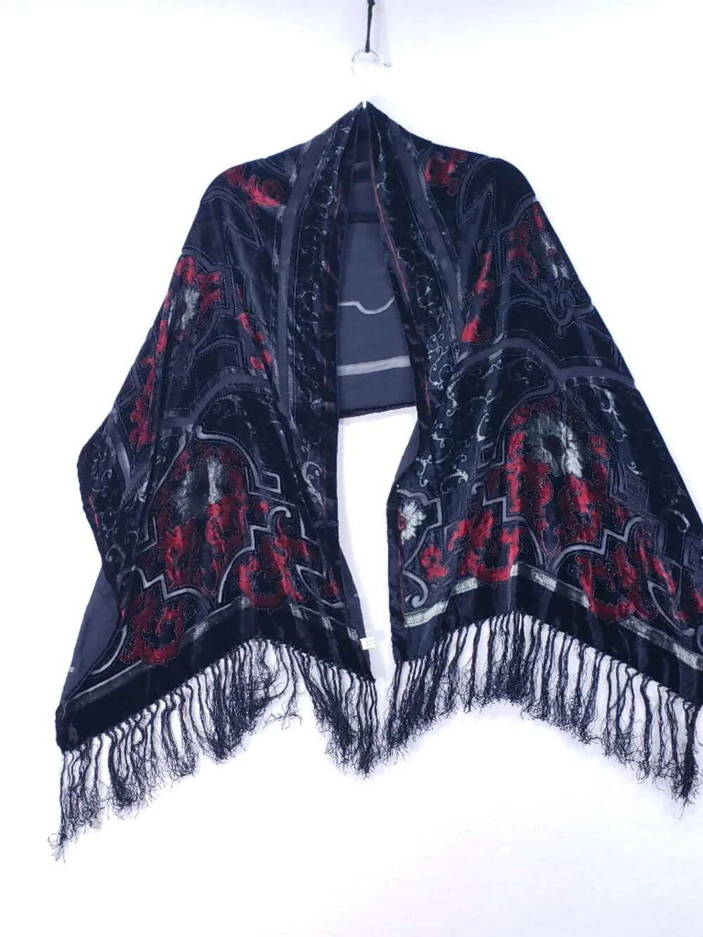 100% Silk Scarf Shawl Romantic Velvet Elegant Party Renaissance Geometric Black